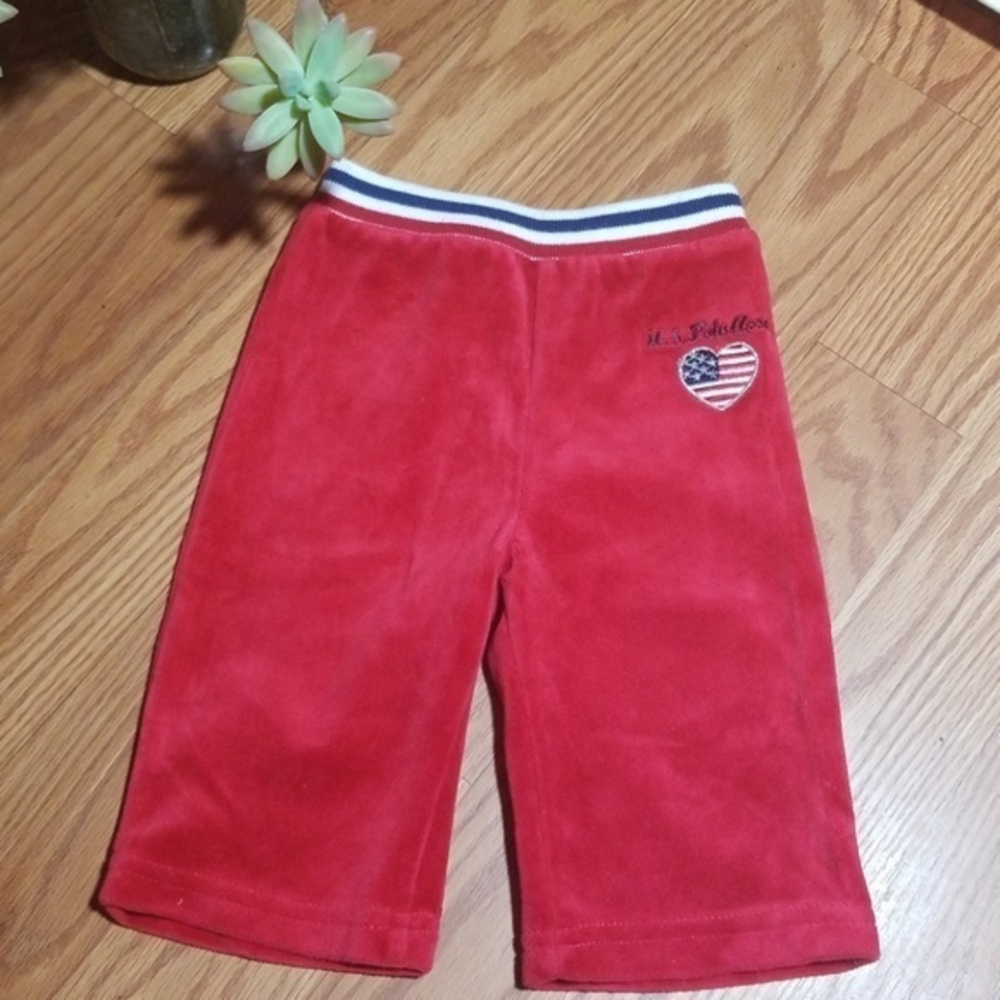 Us polo red velour pants size 6/9mo